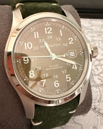 No Reserve - Hamilton Khaki Field 42MM Green Dial Aftermarket Leather Strap (H70605160)