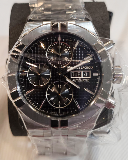 Maurice Lacroix Aikon Automatic Chronograph 44MM Black Dial Steel Bracelet (AI6038-SS002-330-1)