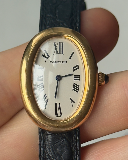 1996 Cartier Baignoire 22.5MM Quartz White Dial Leather Strap (1954)