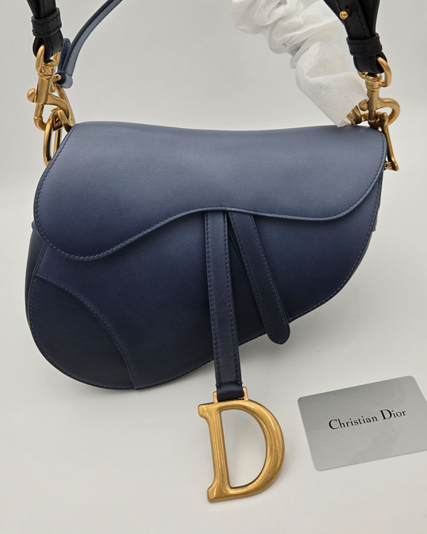 2021 Dior Bag Saddle Blue Leather Gold-Tone Hardware Leather Strap (M0446C5JG)
