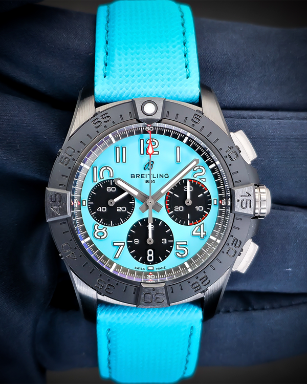 No Reserve -Breitling Avenger B01 Chronograph "Night Mission" 42MM Turquoise Dial Leather Strap (SB0146101L1X1)