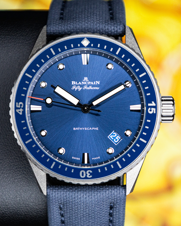 No Reserve - 2023 Blancpain Fifty Fathoms Bathyscaphe 43.6MM Blue Dial Textile Strap (5000-0240-O52A)