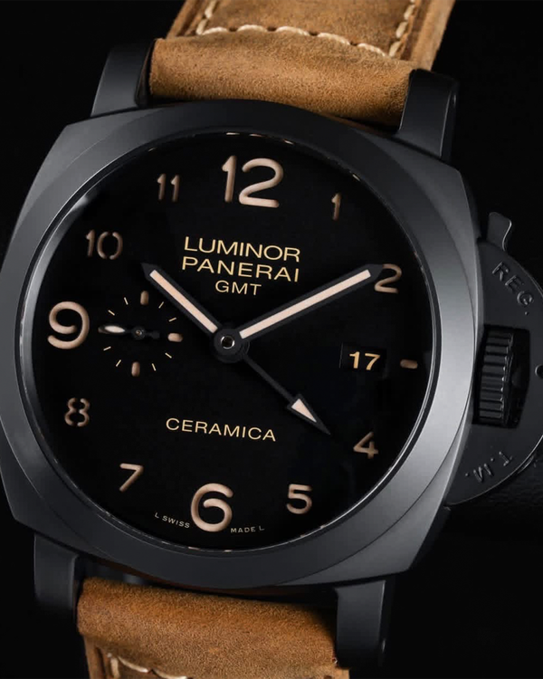 No Reserve - 2014 Panerai Luminor Marina 1950 3 Days GMT Ceramica 44MM Black Dial Leather Strap (PAM00441)