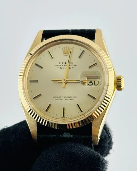 Rolex Oyster Perpetual Date 34MM Ivory Dial Aftermarket Leather Strap (1503)