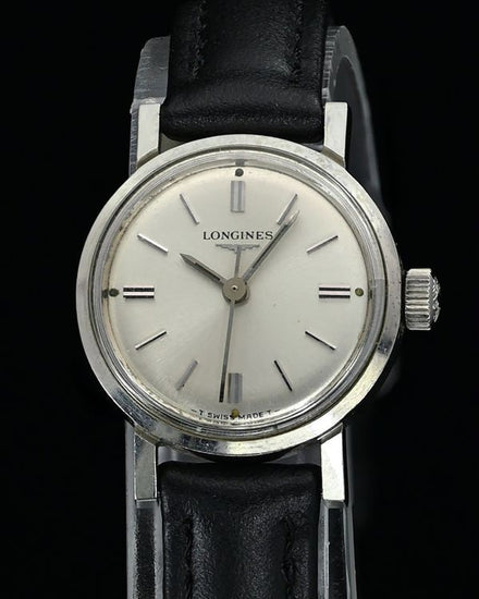 No Reserve - Longines Vintage 22MM Silver Dial Aftermarket Leather Strap (7660-1)
