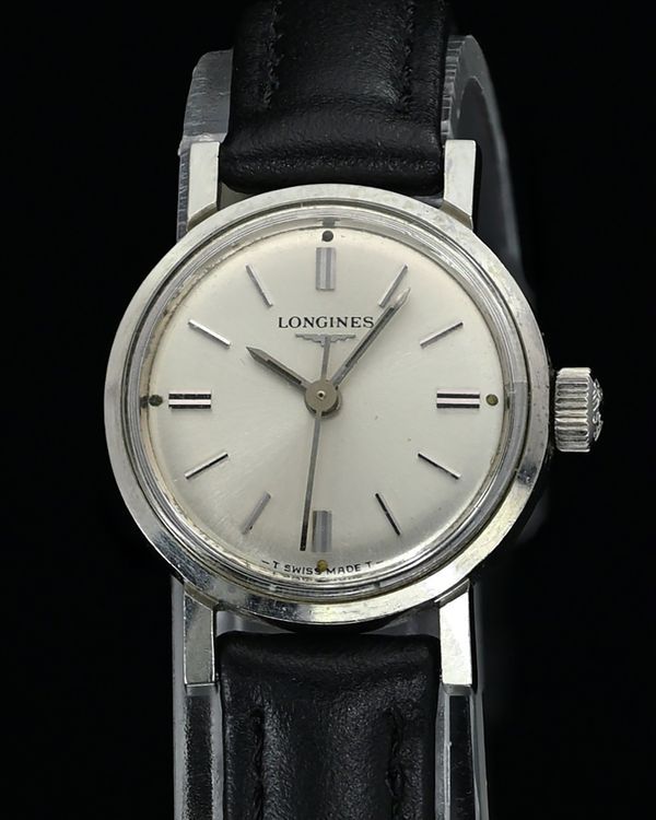 No Reserve - Longines Vintage 22MM Silver Dial Aftermarket Leather Strap (7660-1)