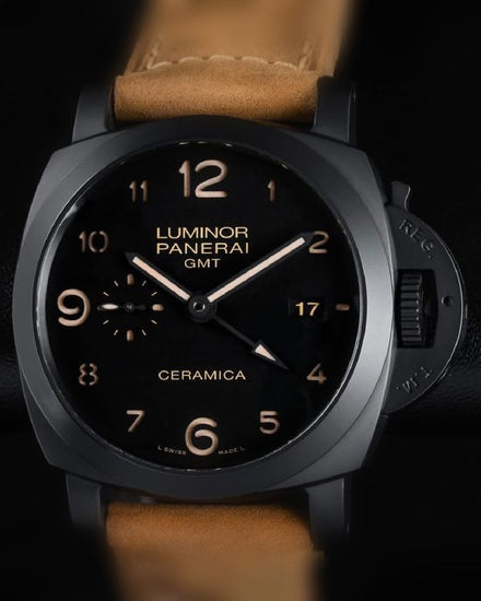 No Reserve - 2014 Panerai Luminor Marina 1950 3 Days GMT Ceramica 44MM Black Dial Leather Strap (PAM00441)