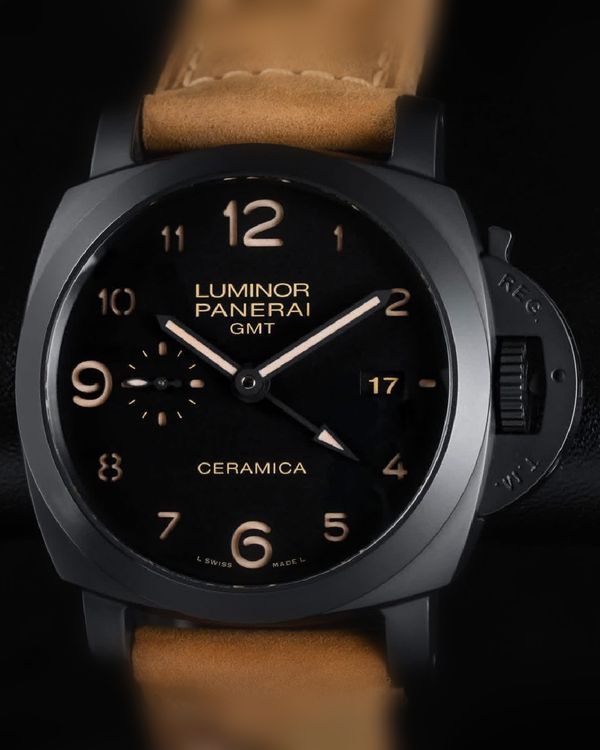No Reserve - 2014 Panerai Luminor Marina 1950 3 Days GMT Ceramica 44MM Black Dial Leather Strap (PAM00441)