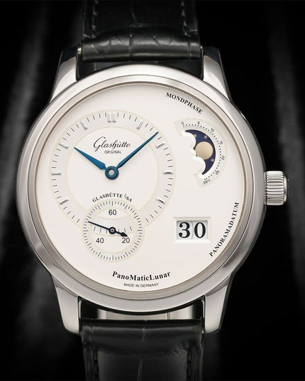 2010 Glashütte Original PanoMaticLunar 40MM Silver Dial Leather Strap (1-90-02-02-02-04)