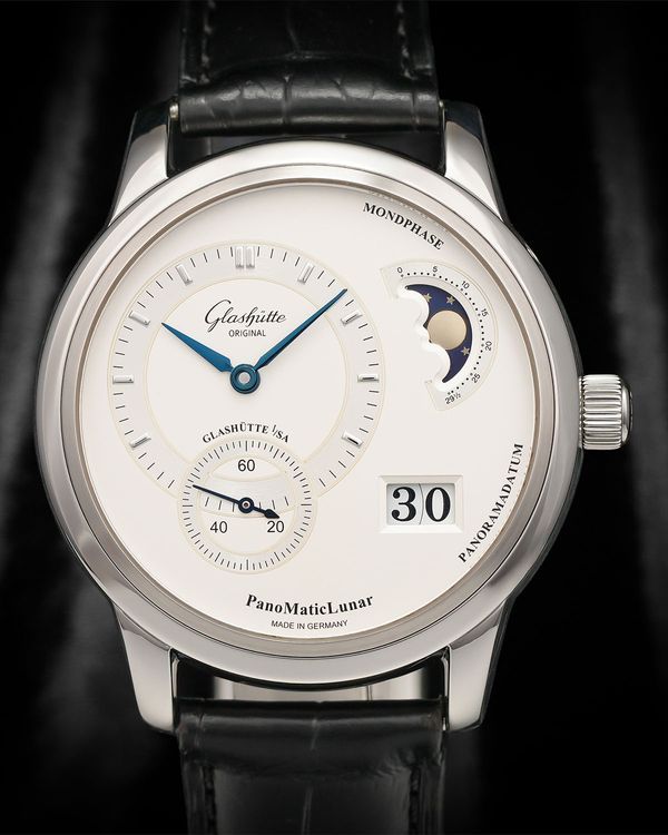2010 Glashütte Original PanoMaticLunar 40MM Silver Dial Leather Strap (1-90-02-02-02-04)