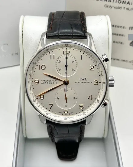 2017 IWC Schaffhausen Portugieser Chronograph 41MM Silver Dial Leather Strap (IW371445)