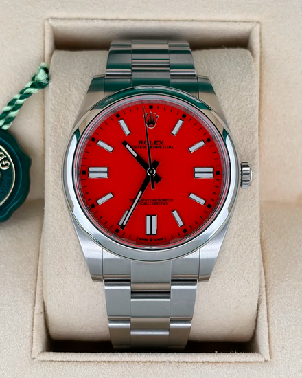 2021 Rolex Oyster Perpetual 41MM Coral Red Dial Oyster Bracelet (124300)