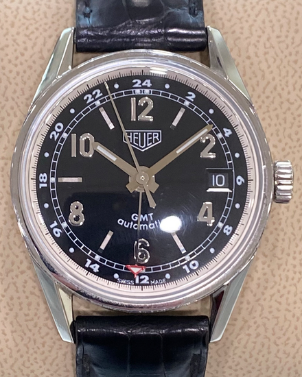 No Reserve - Tag Heuer Carrera GMT 1964 Re-Edition 35.5MM Black Dial Leather Strap (WS2113)