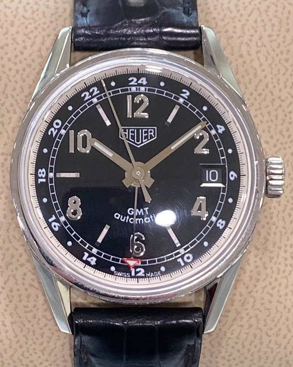 No Reserve - Tag Heuer Carrera GMT 1964 Re-Edition 35.5MM Black Dial Leather Strap (WS2113)