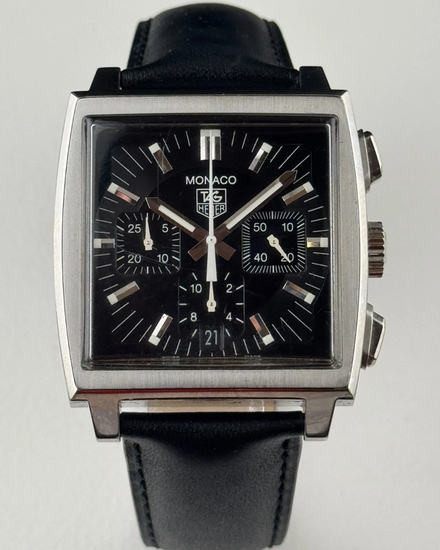 Tag Heuer Monaco 38MM Black Dial Leather Strap (CAW2111)