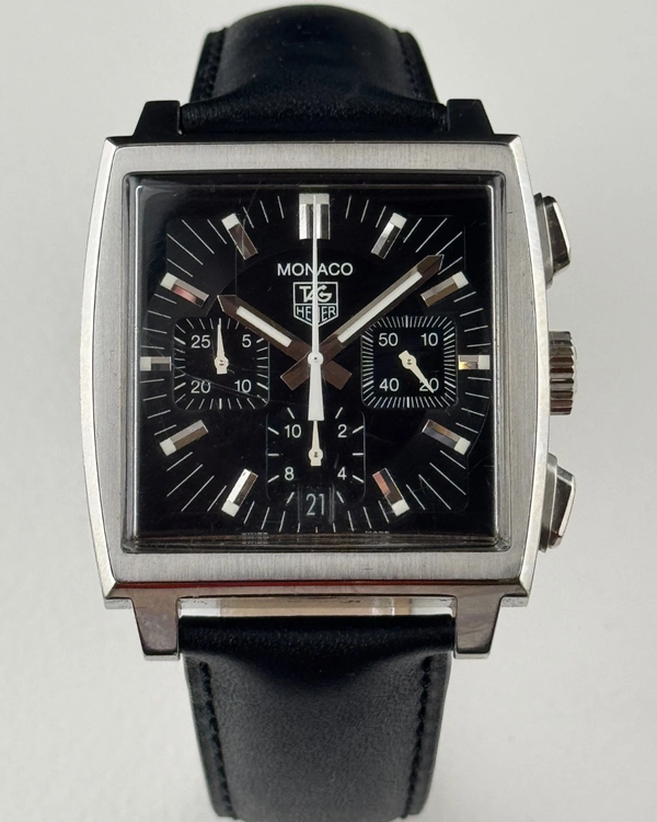 Tag Heuer Monaco 38MM Black Dial Leather Strap (CAW2111)