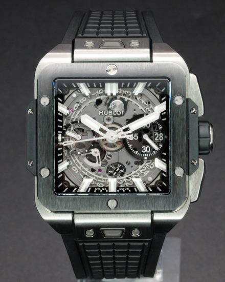 No Reserve -2026  Hublot Square Bang Unico Titanium 42MM Skeleton Dial Rubber Strap (821.NM.0170.RX)