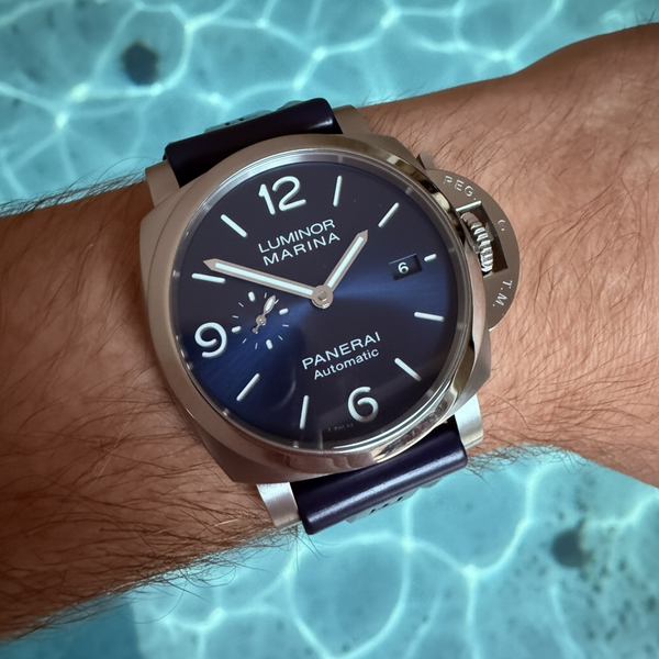 No Reserve - 2021 Panerai Luminor Marina 44MM Blue Dial Rubber Strap (PAM01313)