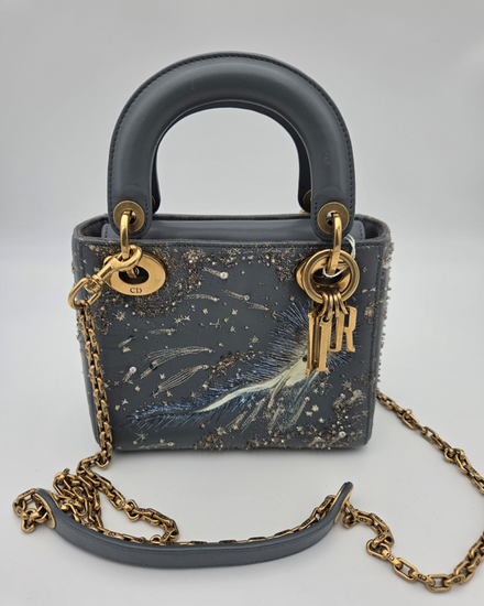 Dior Bag Celestial Embroidery Small Dark Grey Leather Gold-Tone Hardware (Celestial Embroidery)