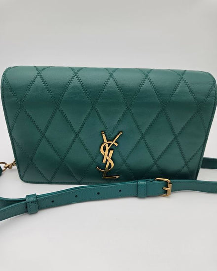 Saint Laurent Monogram Angie Chain Bag Small Green Leather Gold-Tone Hardware Leather Strap (Monogram)