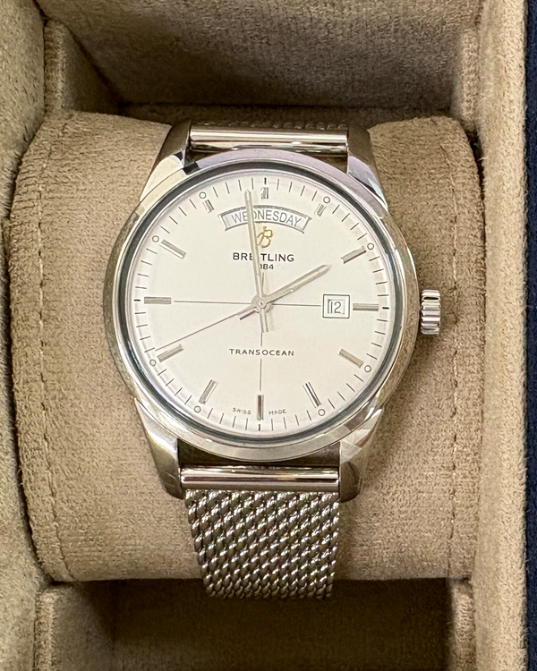 No Reserve - 2020 Breitling Transocean Day & Date 43MM Silver Dial Steel Bracelet (A45310)
