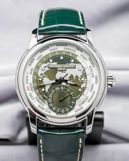 Frederique Constant Worldtimer L. E. 42MM Green Dial Leather Strap (FC-718KWM4H6)