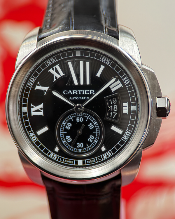 2011 Cartier Calibre de Cartier 42MM Black Dial Leather Strap (W7100041)
