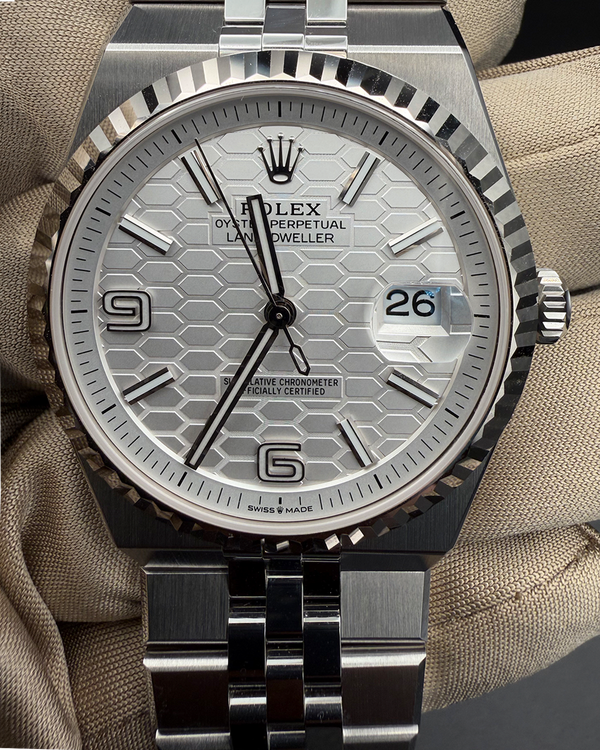 2025 Rolex Land-Dweller 40MM White "Honeycomb" Dial Flat Jubilee Bracelet (127334)
