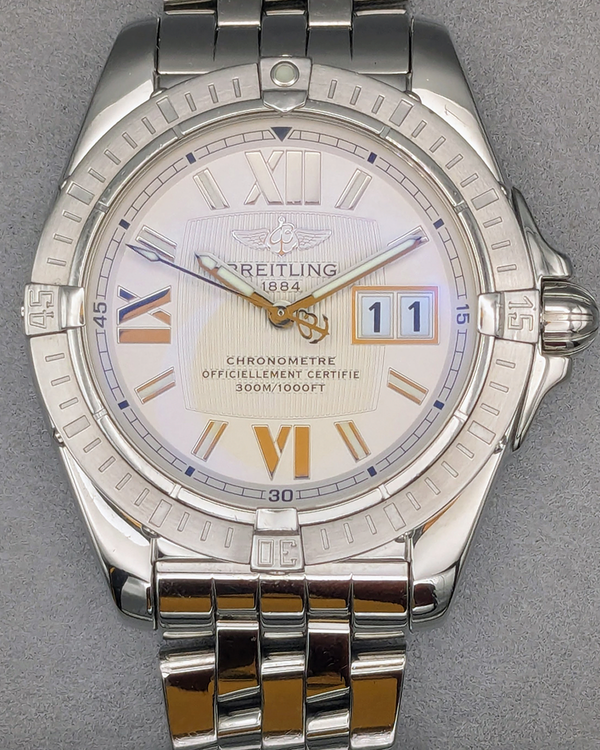 No Reserve - 2010 Breitling Cockpit Windrider Galactic 41MM White Dial Steel Bracelet (A49350)