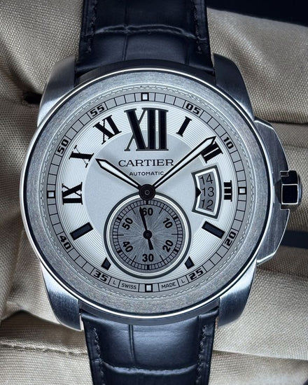 2016 Cartier Calibre de Cartier 42MM Silver Dial Leather Strap (W7100037)