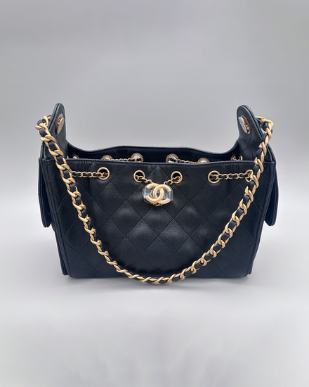 2026 Chanel 25 Mini Handbag Black Grained Calfskin Gold-Tone Hardware (AS5631-B20304-94305)