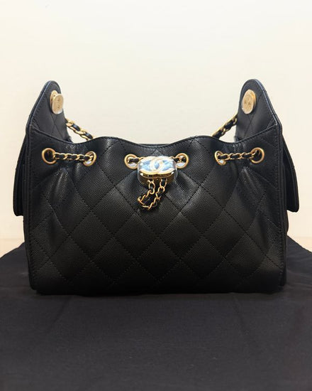 2026 Chanel 25 Mini Handbag Mini Black Leather Gold-Tone Hardware Chain/Leather Strap (AS5631-B20304-94305)