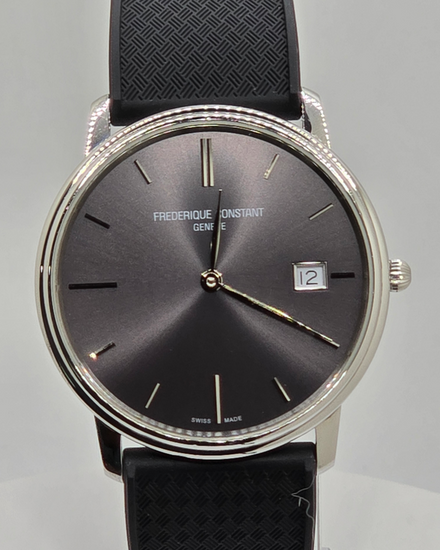 No Reserve - Frederique Constant Slimline 37MM Quartz Grey Dial Leather Strap (FC-220NG4S6)