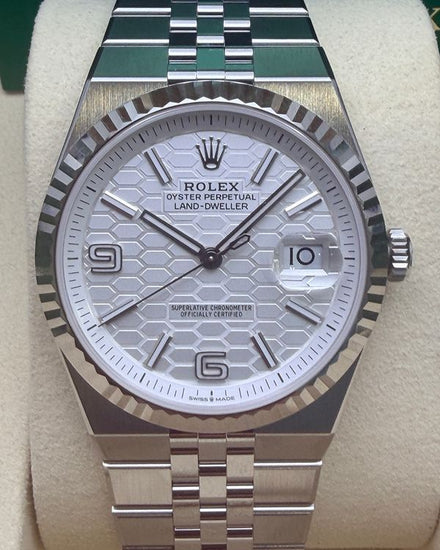 2026 Rolex Land-Dweller 40MM White "Honeycomb" Dial Flat Jubilee Bracelet (127334)