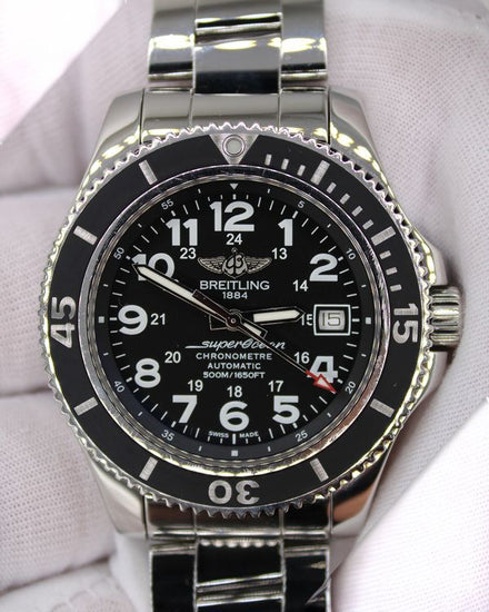 No Reserve - 2015 Breitling Superocean 42MM Black Dial Steel Bracelet (A17365)