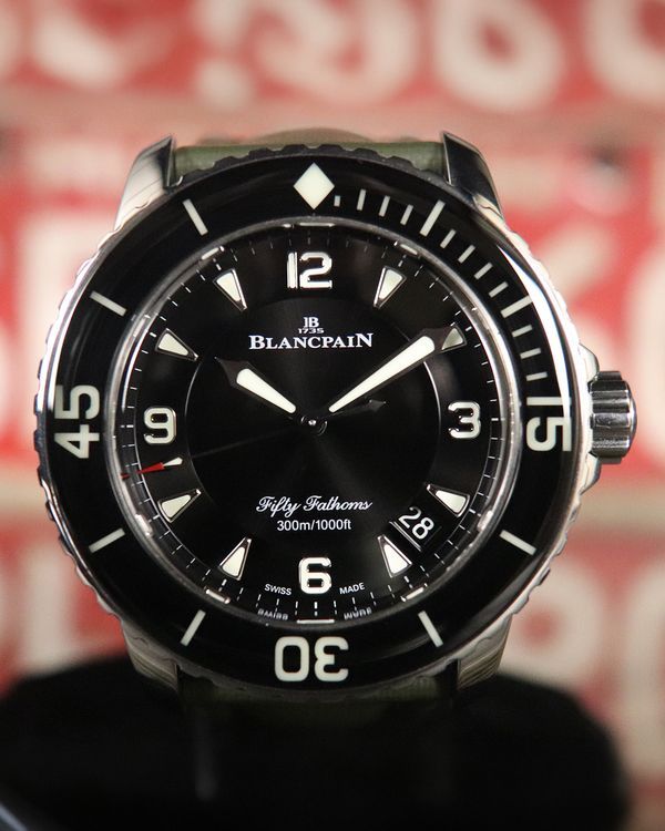 2020 Blancpain Fifty Fathoms 45MM Black Dial Leather Strap (5015-1130-52B)