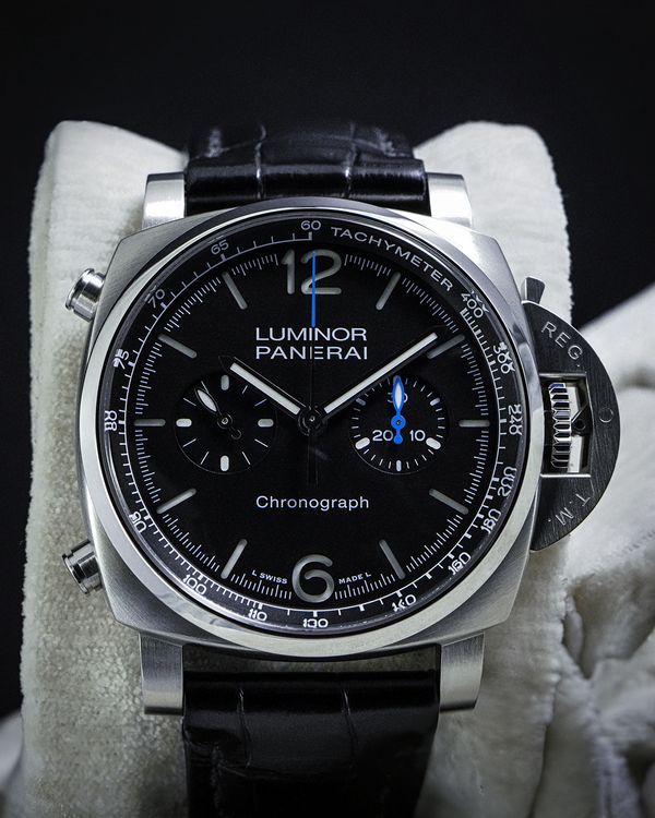2021 Panerai Luminor Flyback Chronograph 44MM Black Dial Leather Strap (PAM01109)