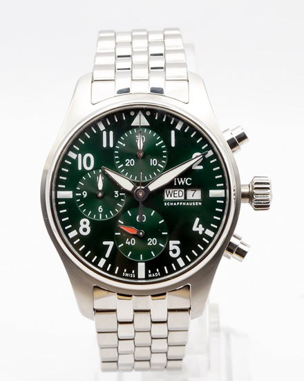 No Reserve - 2021 IWC Schaffhausen Pilot Chronograph 41MM Green Dial Steel Bracelet (IW388104)
