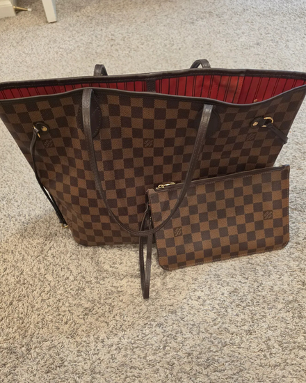 No Reserve - 2017 Louis Vuitton Neverfull MM Bag Medium Damier Ebene Canvas Gold-Tone Hardware Leather Strap (Totebag)