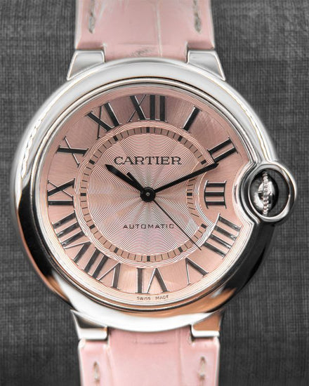 No Reserve - 2017 Cartier Ballon Bleu 36MM Pink Dial Leather Strap (WSBB0007)