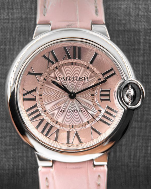 No Reserve - 2017 Cartier Ballon Bleu 36MM Pink Dial Leather Strap (WSBB0007)