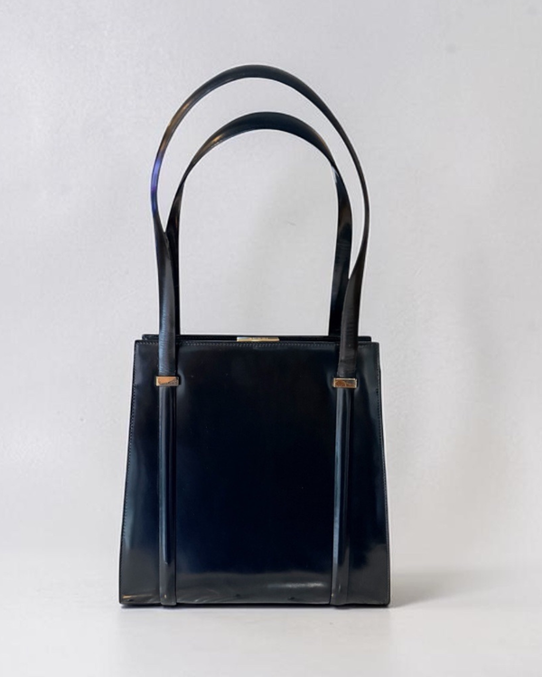 No Reserve - 1970 Gucci Vintage Black Leather Medium Bah Gold-Tone Hardware (Gucci Vintage)