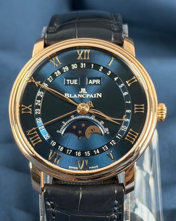 2024 Blancpain Villeret Quantième Complet 40MM Blue Dial Leather Strap (6654-3640-55B)