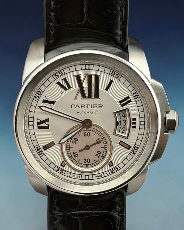 No Reserve - 2016 Cartier Calibre de Cartier 42MM Silver Dial Leather Strap (W7100037)