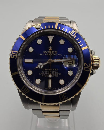 No Reserve - 1987 Rolex Submariner "Bluesy" 40MM Blue Dial Two-Tone Oyster Bracelet (16803)