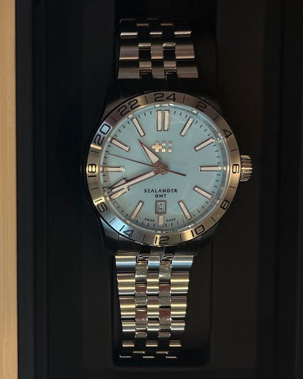 No Reserve - 2026 Christopher Ward C63 Sealander GMT  42MM Light Blue Dial Steel Bracelet  (C63-42AGM4–S00B0)