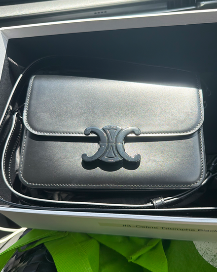 2026 Celine Teen Triomphe Black Leather Small Bag Metallic Hardware (188423EQJ.38NN)