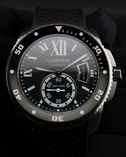 2015 Cartier Calibre de Cartier Diver 42MM Black Dial Rubber Strap (W7100056)