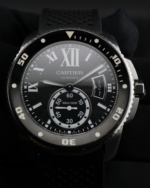 2015 Cartier Calibre de Cartier Diver 42MM Black Dial Rubber Strap (W7100056)