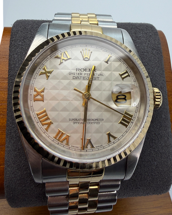 1991 Rolex Datejust 36MM Ivory "Pyramid" Dial Two-Tone Jubilee Bracelet (16233)